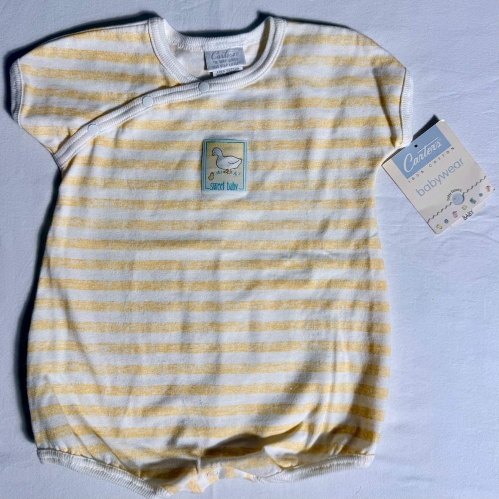 New Vintage Carters Romper Boys 3-6M Girls Sweet Baby Stripes Duck Patch Summer